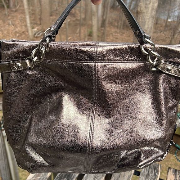 Coach Brook pewter metallic silver hobo satchel bag removable shoulder strap - Picture 2 of 13